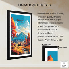 Glencoe Art Print framed print specifications: handmade wooden frame, clear plexiglass glaze, 20mm frame width, ready to hang