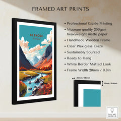 Glencoe Poster Print framed print specifications: handmade wooden frame, clear plexiglass glaze, 20mm frame width, ready to hang