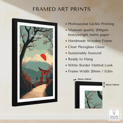 Hakone Japan Torii Gate Mount Fuji Print - Iconic Japanese Poster framed print specifications: handmade wooden frame, clear plexiglass glaze, 20mm frame width, ready to hang