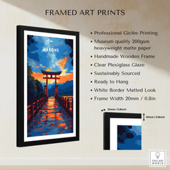 Hakone Wall Art Japan Torii Gate Sunset Reflections Poster - Vibrant Lake Ashi Print framed print specifications: handmade wooden frame, clear plexiglass glaze, 20mm frame width, ready to hang