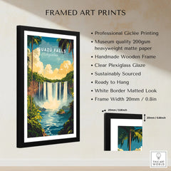 Iguazu Falls Wall Art framed print specifications: handmade wooden frame, clear plexiglass glaze, 20mm frame width, ready to hang