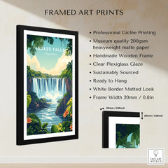 Iguazu Falls Print Argentina framed print specifications: handmade wooden frame, clear plexiglass glaze, 20mm frame width, ready to hang