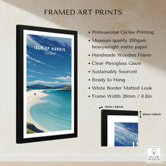 Isle of Harris Scotland Luskentyre Beach Print - White Sand Coastal Wall Art framed print specifications: handmade wooden frame, clear plexiglass glaze, 20mm frame width, ready to hang