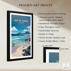 Isle of Harris Scotland Blue Sky Beach Print - Rocky Coastline Wall Art framed print specifications: handmade wooden frame, clear plexiglass glaze, 20mm frame width, ready to hang