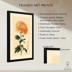Orange Chrysanthemum Art Print – Vintage Japanese Wall Art — framed print details measurements quality details