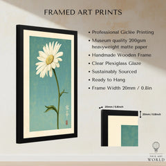 Daisy Art Print – Blue Japanese Botanical Wall Art — framed print details measurements quality details