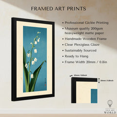 Lily of the Valley Art Print – Blue Japanese Botanical Wall Art — framed print details measurements quality details