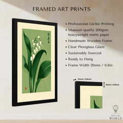 Lily of the Valley Art Print – Green Japanese Botanical Wall Art — framed print details measurements quality details