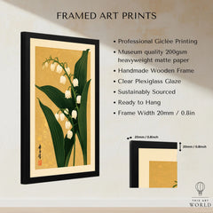 Lily of the Valley Print – Gold Japanese Botanical Wall Art — framed print details measurements quality details