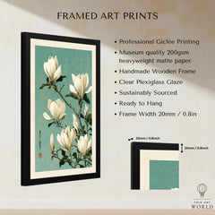 Magnolia Art Print – Blue Japanese Botanical Wall Art — framed print details measurements quality details
