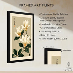 Magnolia Flower Wall Art – Neutral Japanese Botanical Print — framed print details measurements quality details