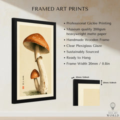 Mushroom Wall Art – Vintage Japanese Woodland Print — framed print details measurements quality details