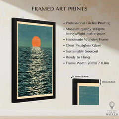 Ocean Sunset Art Print – Japanese Seascape Wall Art — framed print details measurements quality details