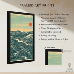 Red Sun Ocean Art Print – Japanese Seascape Wall Art — framed print details measurements quality details