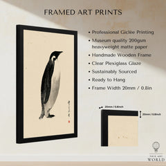 Emperor Penguin Wall Art – Vintage Japanese Ink Print — framed print details measurements quality details