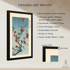 Red Plum Blossom Art Print – Blue Japanese Wall Art — framed print details measurements quality details