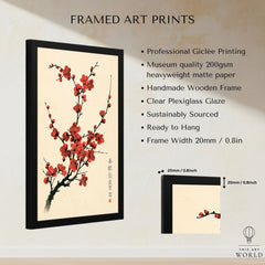 Red Blossom Art Print – Vintage Japanese Plum Wall Art — framed print details measurements quality details