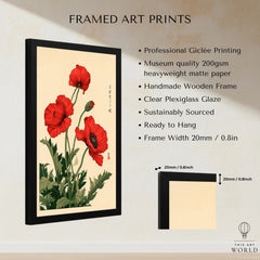Red Poppy Art Print – Japanese Botanical Wall Art — framed print details measurements quality details