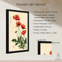 Poppy Wall Art – Vintage Japanese Botanical Print — framed print details measurements quality details