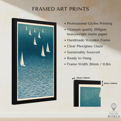 Sailing Boats Art Print – Blue Japanese Coastal Wall Art — framed print details measurements quality details