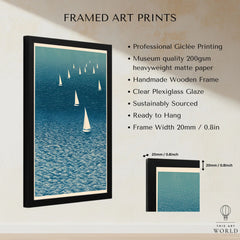 Sailboat Wall Art – Japanese Blue Ocean Print — framed print details measurements quality details