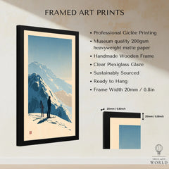 Ski Touring Art Print – Vintage Alpine Poster Wall Art — framed print details measurements quality details