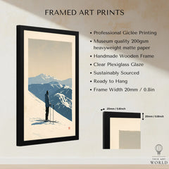 Ski Poster – Vintage Mountain Skier Wall Art — framed print details measurements quality details