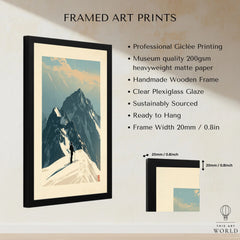 Ski Mountaineering Print – Vintage Alpine Summit Wall Art — framed print details measurements quality details