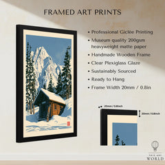 Ski Cabin Art Print – Vintage Alpine Chalet Wall Art — framed print details measurements quality details