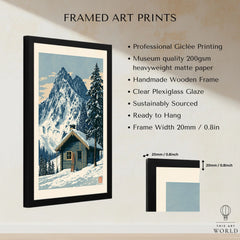 Ski Hut Poster – Vintage Alpine Cabin Wall Art — framed print details measurements quality details