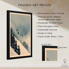 Misty Ski Lift Art Print – Vintage Alpine Gondola Wall Art — framed print details measurements quality details