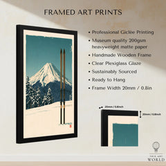 Mount Fuji Ski Poster – Vintage Japanese Alpine Print — framed print details measurements quality details