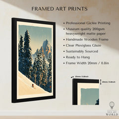 Ski Run Art Print – Vintage Alpine Forest Wall Art — framed print details measurements quality details