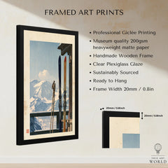 Vintage Skis Art Print – Alpine Chalet Balcony Wall Art — framed print details measurements quality details