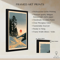 Ski Sunset Poster – Vintage Japanese Alpine Wall Art — framed print details measurements quality details