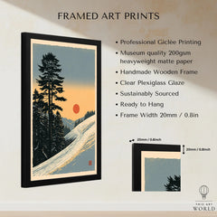 Winter Sunset Ski Print – Vintage Alpine Wall Art — framed print details measurements quality details