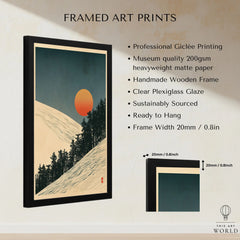 Ski Slope Art Print – Vintage Winter Sunset Wall Art — framed print details measurements quality details