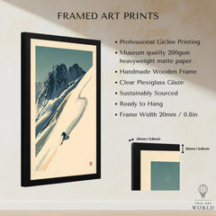 Downhill Skier Art Print – Vintage Ski Poster Wall Art — framed print details measurements quality details