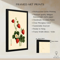 Strawberry Art Print – Vintage Japanese Botanical Wall Art — framed print details measurements quality details