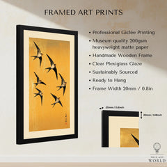 Swallows Art Print – Gold Japanese Bird Wall Art — framed print details measurements quality details