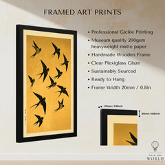Flying Swallows Wall Art – Vintage Japanese Gold Print — framed print details measurements quality details