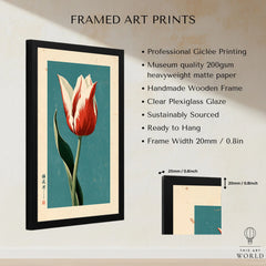 Striped Tulip Art Print – Blue Japanese Botanical Wall Art — framed print details measurements quality details