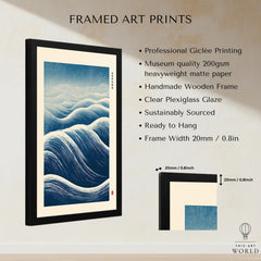 Ocean Wave Art Print – Blue Japanese Woodblock Wall Art — framed print details measurements quality details