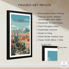 La Paz Travel Print - Bolivia Wall Art framed print specifications: handmade wooden frame, clear plexiglass glaze, 20mm frame width, ready to hang
