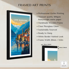 Lake Maggiore Print framed print specifications: handmade wooden frame, clear plexiglass glaze, 20mm frame width, ready to hang