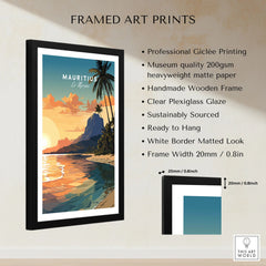 Le Morne Mauritius Poster framed print specifications: handmade wooden frame, clear plexiglass glaze, 20mm frame width, ready to hang