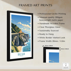 Big Sur Wall Art | Modern Style framed print specifications: handmade wooden frame, clear plexiglass glaze, 20mm frame width, ready to hang