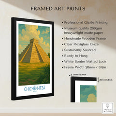 Mexico Mayan Pyramid Chichén Itzá Travel Poster El Castillo Landscape Print Wall Art framed print specifications: handmade wooden frame, clear plexiglass glaze, 20mm frame width, ready to hang