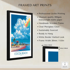 Cocoa Beach Rainbow Cloud Poster - Florida Travel Decor framed print specifications: handmade wooden frame, clear plexiglass glaze, 20mm frame width, ready to hang
