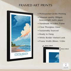 Cocoa Beach Kennedy Space Center Poster - Florida Wall Art Decor framed print specifications: handmade wooden frame, clear plexiglass glaze, 20mm frame width, ready to hang